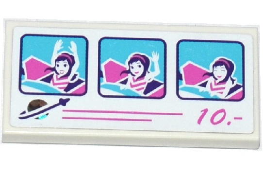 Lego Tile 2 x 4 with 3 Photos, Classic Space Logo, Pink Lines and '10.' Pattern (Sticker) - Set 41128 / White