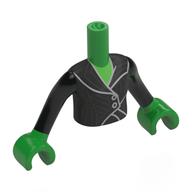 Lego Minidoll Torso Girl with Black Jacket, Silver Trim, Buttons Print, Bright Green Arms and Hands / Bright Green