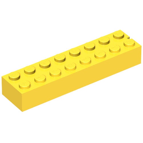 Lego Brick 2 x 8 without Bottom Tubes, 1 End Slot / Yellow
