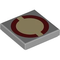 Lego Tile 2 x 2 with Dark Red Circle, Tan Center Print / Light Bluish Gray