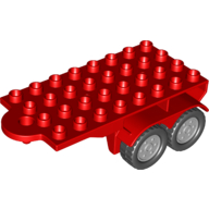 Lego Duplo Trailer Flatbed 4 x 8 with Hook and 4 Light Bluish Gray Wheels / Red