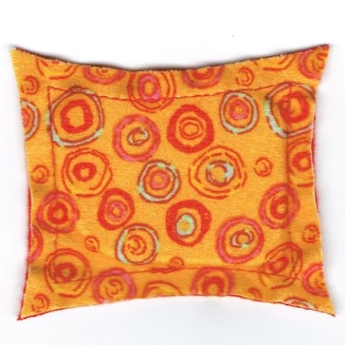Lego Scala, Pillow 7 x 8 Multi Color Circles on Orange Print with Solid Red Reverse / Orange