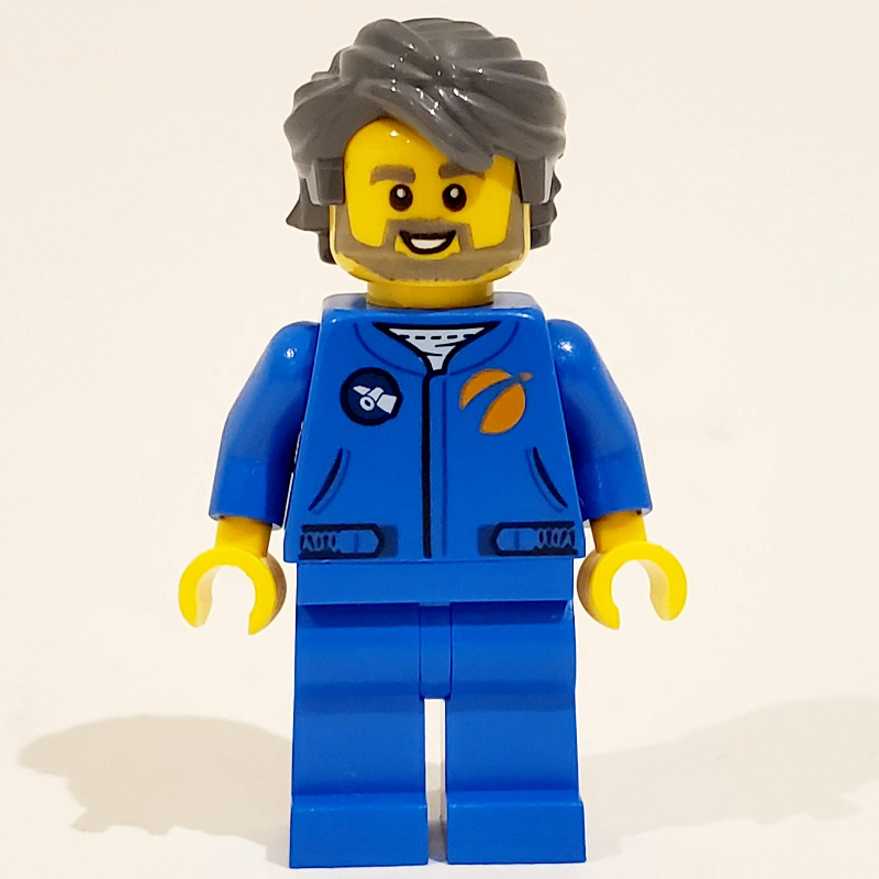 Lego Astronaut - Blue Torso and Legs, Dark Bluish Grey Hair
