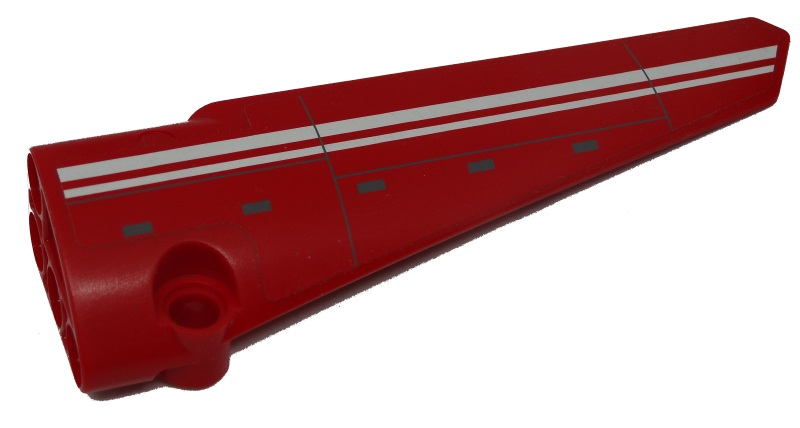 Lego Technic, Panel Fairing # 6 Long Smooth, Side B with White Double Line Pattern (Sticker) - Set 9394 / Red