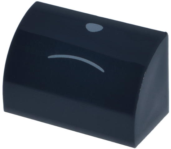 Lego Slope, Curved 1 x 2 with Bottom Stud Holder with Dark Bluish Gray Nose and Curved Line Frown Pattern (Pokémon Umbreon Face) / Black