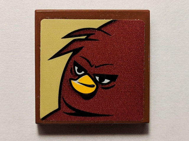 Lego Tile 2 x 2 with Angry Birds Terence Pattern (Sticker) - Set 75823 / Reddish Brown