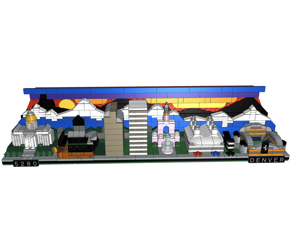 Lego Denver Skyline with sunset