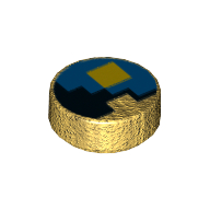 Lego Tile Round 1 x 1 with Blue, Yellow and Black Minecraft Print / Pearl Gold