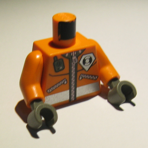 Lego Torso Jacket with Coast Guard Logo, Pockets, and Radio Print, Orange Arms, Dark Gray Hands / Orange
