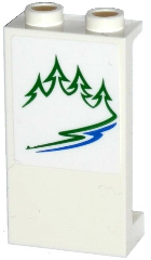 Lego Panel 1 x 2 x 3 with Side Supports - Hollow Studs with Green Trees and Blue River on White Background Pattern Model Left Side (Sticker) - Set 60117