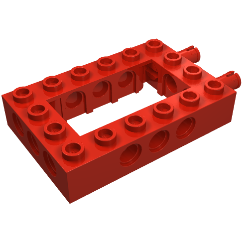 Lego Technic Brick 4 x 6 with 2 x 4 Opening, 2 Fixed Rotatable Friction Pins on End / Red