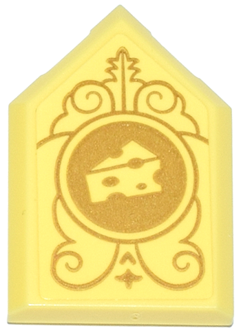 Lego Tile, Modified 2 x 3 Pentagonal with Gold Circle, Filigree and Cheese Wedge Pattern (Sticker) - Set 43275