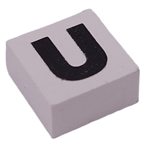 Lego Modulex Tile 2 x 2 with Black 'U' Print, Black Internal Lining, White Dot