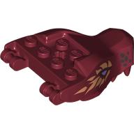 Lego Creature Body Part, Dragon Head Upper Jaw with Bright Light Orange/Black Markings, Lavender Eyes Print / Dark Red