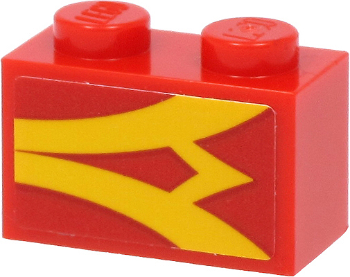 Lego Brick 1 x 2 with Yellow Stripes on Red Background Pattern Model Right Side (Sticker) - Set 40450 / Red