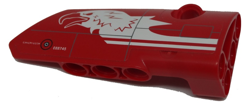 Lego Technic, Panel Fairing # 4 Small Smooth Long, Side B with White Eagle Head Pattern (Sticker) - Set 9394 / Red