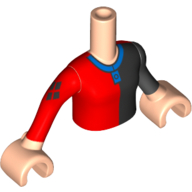 Lego Minidoll Torso Girl with Black and Red Top with Blue Collar Print, Black Arm Left and Red Arm Right with Light Nougat Hands