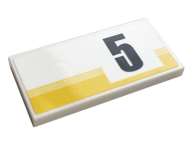 Lego Tile 2 x 4 with Yellow Stripes and Black Number 5 Pattern Model Right Side (Sticker) - Set 76897