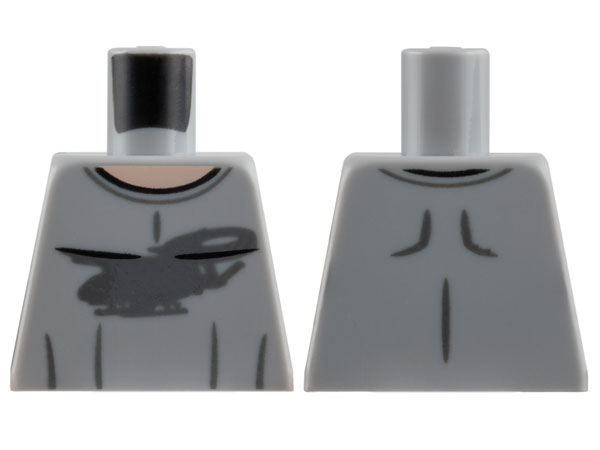 Lego Torso T-Shirt with Dark Bluish Gray Avatar SA-2 Samson Helicopter Silhouette and Wrinkles, Light Nougat Neck Pattern / Light Bluish Gray