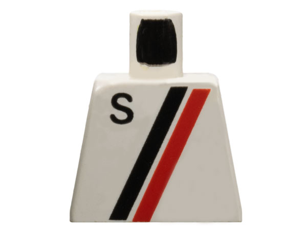 Lego Torso Town with Letter S and Black and Red Diagonal Stripes Pattern / White