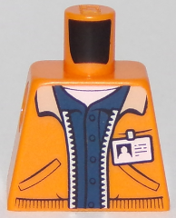 Lego Torso Town Jacket with Pockets over Dark Blue Shirt with Name Tag and Miners Logo on Back Pattern / Orange
