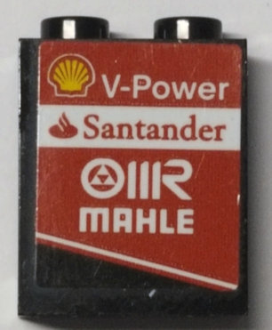 Lego Panel 1 x 2 x 2 with Side Supports - Hollow Studs with Shell Logo, 'V-Power', 'Santander' and 'MAHLE' Pattern Model Right Side (Sticker) - Set 75879