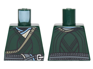 Lego Torso Wrapped Vest over Tan and Medium Blue Shirt, Dark Bluish Gray Tied Belt Pattern / Dark Green