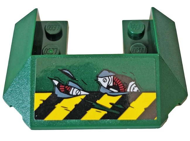 Lego Wedge 6 x 4 Cutout (Train Roof) with 5 Large Bottom Tubes with Black and Yellow Danger Stripes and Red Gears Pattern (Sticker) - Set 76078