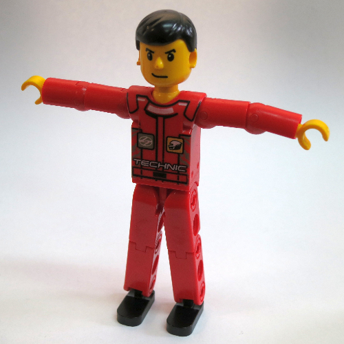 Lego Technic Figure Red Legs, Red Top with Technic Logo and Black Hair / [No Color/Any Color]