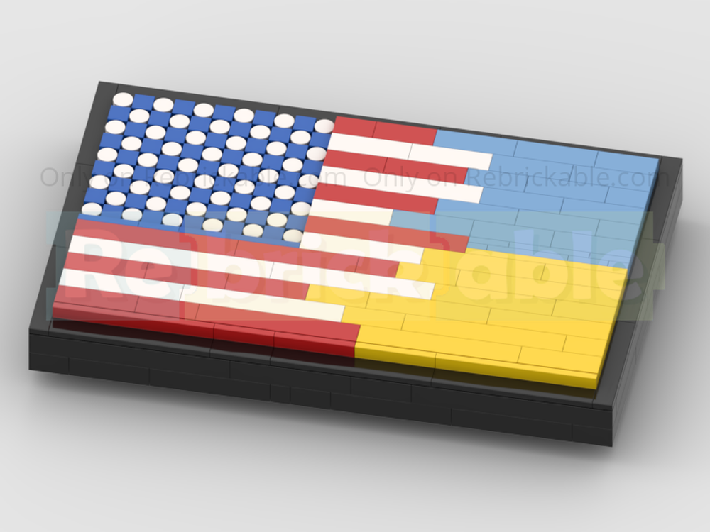 Lego Mixed Flags w/ Display Stand - Ukrainian & USA