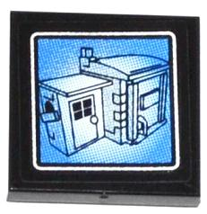Lego Tile 2 x 2 with Surveillance Screen Garage Pattern (Sticker) - Set 60044 / Black