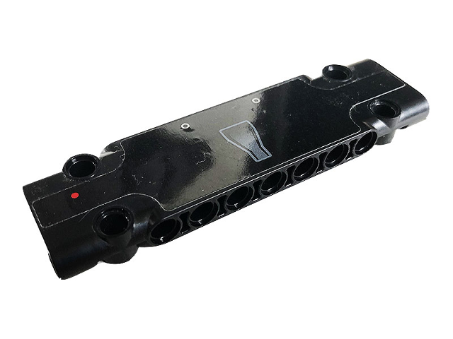 Lego Technic, Panel Plate 3 x 11 x 1 with Red Dot, 2 Silver Circles and Gray Polygon on Black Background Pattern (Sticker) - Set 42096