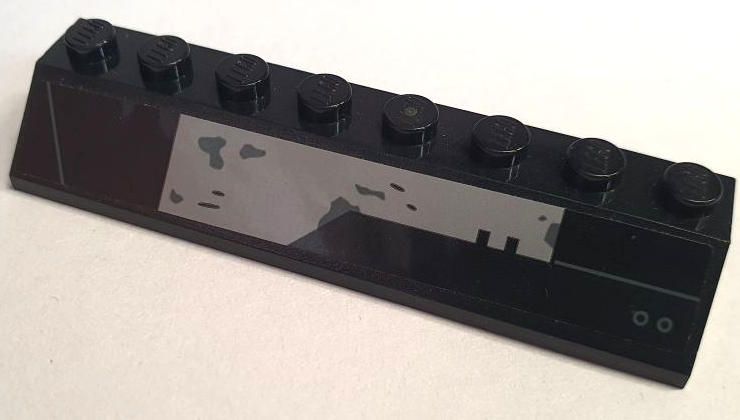 Lego Slope 45 2 x 8 with Light Bluish Gray Armor Plate, Dark Bluish Gray Dirt Stains and Lines Pattern Model Right Side (Sticker) - Set 75323 / Black