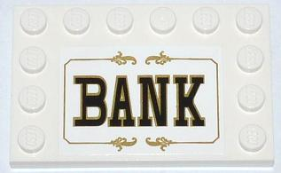 Lego Tile, Modified 4 x 6 with Studs on Edges with 'BANK' Pattern (Sticker) - Set 79109