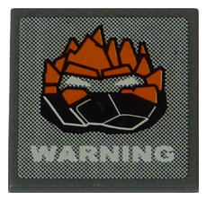 Lego Road Sign 2 x 2 Square with Clip with Rock Monster Head and 'WARNING' Pattern (Sticker) - Set 8191 / Dark Bluish Gray