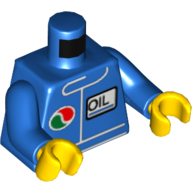 Lego Torso Racing Jacket with Octan Logo and 'OIL' Print, Blue Arms, Yellow Hands / Blue