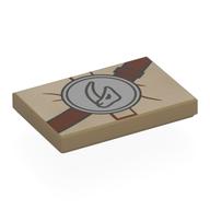 Lego Tile 2 x 3 with Reddish Brown Strap, Medallion with Mudhorn Skull Symbol Print / Dark Tan