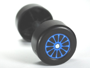 Lego Duplo Wheel Double Assembly with Metal Axle and Blue Spokes Pattern / Black