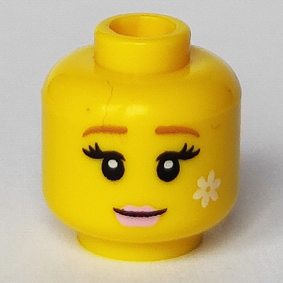 Lego Minifig Head Fairy, Dark Orange Eyebrows, Eyelashes, White Flower, Pink Lips Print