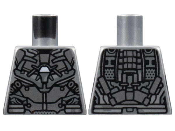 Lego Torso Armor, Silver Plates, Dark Bluish Gray Trim, White Trapezoid Pattern / Flat Silver