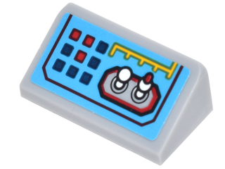 Lego Slope 30 1 x 2 x 2/3 with Control Panel with Red and Blue Square Buttons, Yellow Lines, and White Toggles Switches Pattern (Sticker) - Set 70905