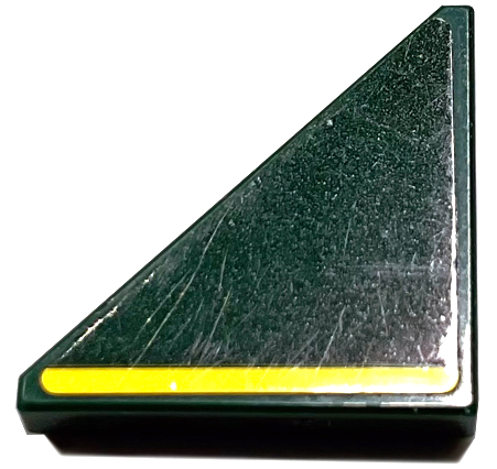 Lego Tile, Modified 2 x 2 Triangular with Yellow Stripe Pattern Model Right Side (Sticker) - Set 76907