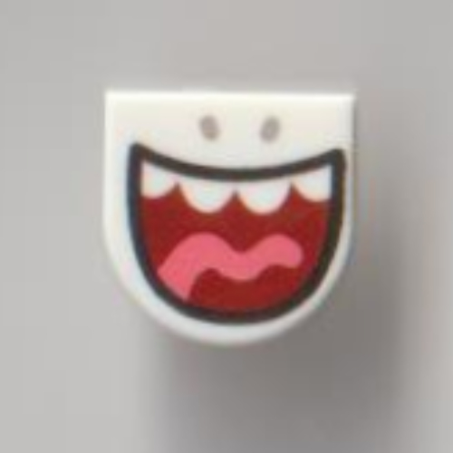 Lego Tile Round 1 x 1 Half Circle with Big Open Mouth, Teeth, Tongue Print / White