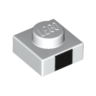 Lego Plate 1 x 1 with Black Square Print / White