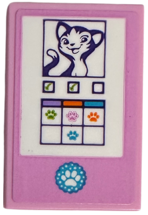 Lego Tile 2 x 3 with White Checklist with Dark Purple Cat, Checkboxes and Lime, Orange and Medium Azure Paw Prints Pattern (Sticker) - Set 41718