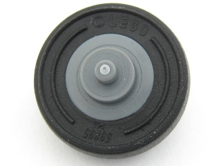 Lego Wheel Center Small with Stub Axles (Pulley Wheel) with Black Tire 14mm D. x 4mm Smooth Small Single with Number Embossed on Side (3464 / 59895)
