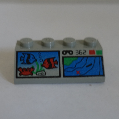 Lego Brick Sloped 45° 2 x 4 with Fish and Terrain Map Print