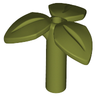 Lego Plant, Stem with 3 Leaves and Bottom Pin / Olive Green