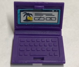Lego Minifigure, Utensil Computer Laptop with Palm Tree, Sun, Check Mark, and Cross on White Screen Pattern (Sticker) - Set 41314 / Dark Purple