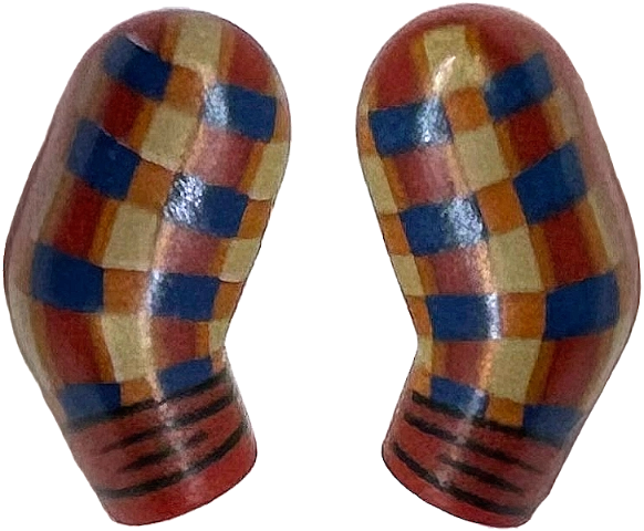 Lego Arm, (Matching Left and Right) Pair with Dark Tan, Dark Blue and Dark Orange Plaid Shirt and Black Wrinkled Cuffs Pattern / Dark Red